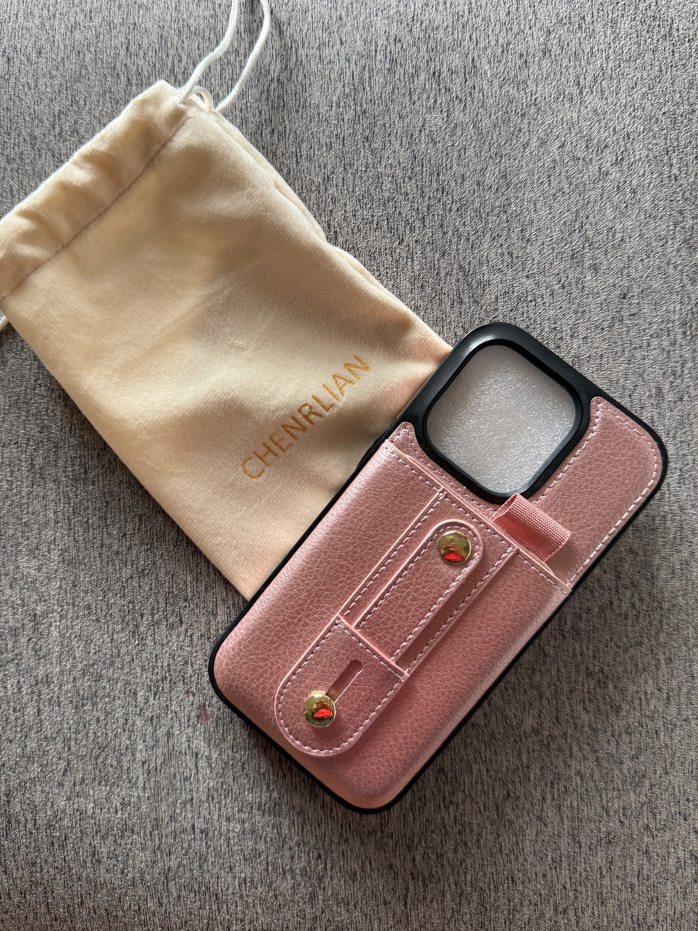 Chenrlian Pink Leather Card Holder Phone Case for iPhone 14 Pro